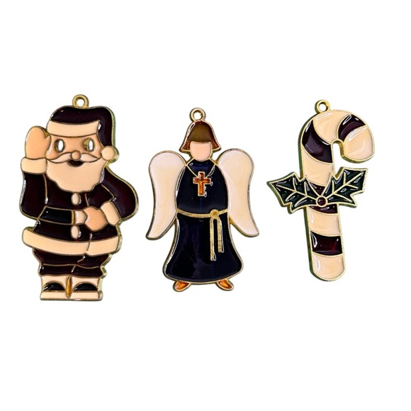 Vintage Stained Glass Ornaments Santa Angel Candy Cane Christmas Festive Holiday - Picture 1 of 7